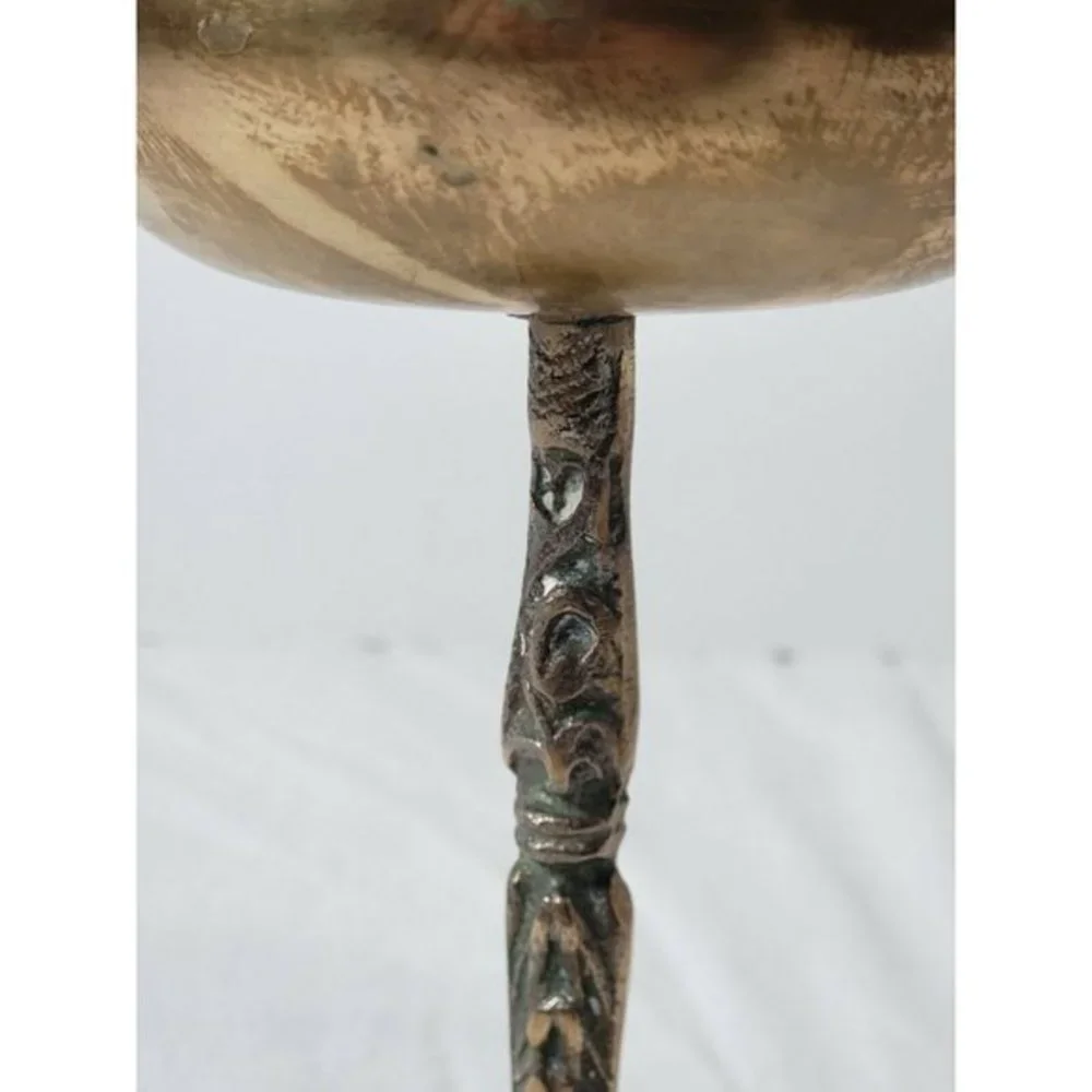 Mid Century 9 3/4" Tall Solid Brass Wine Goblet Chalice Tealight Candle Holder - Picture 3 of 7